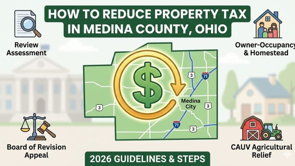 Medina County Ohio reduce property tax map with 2026 savings guide.